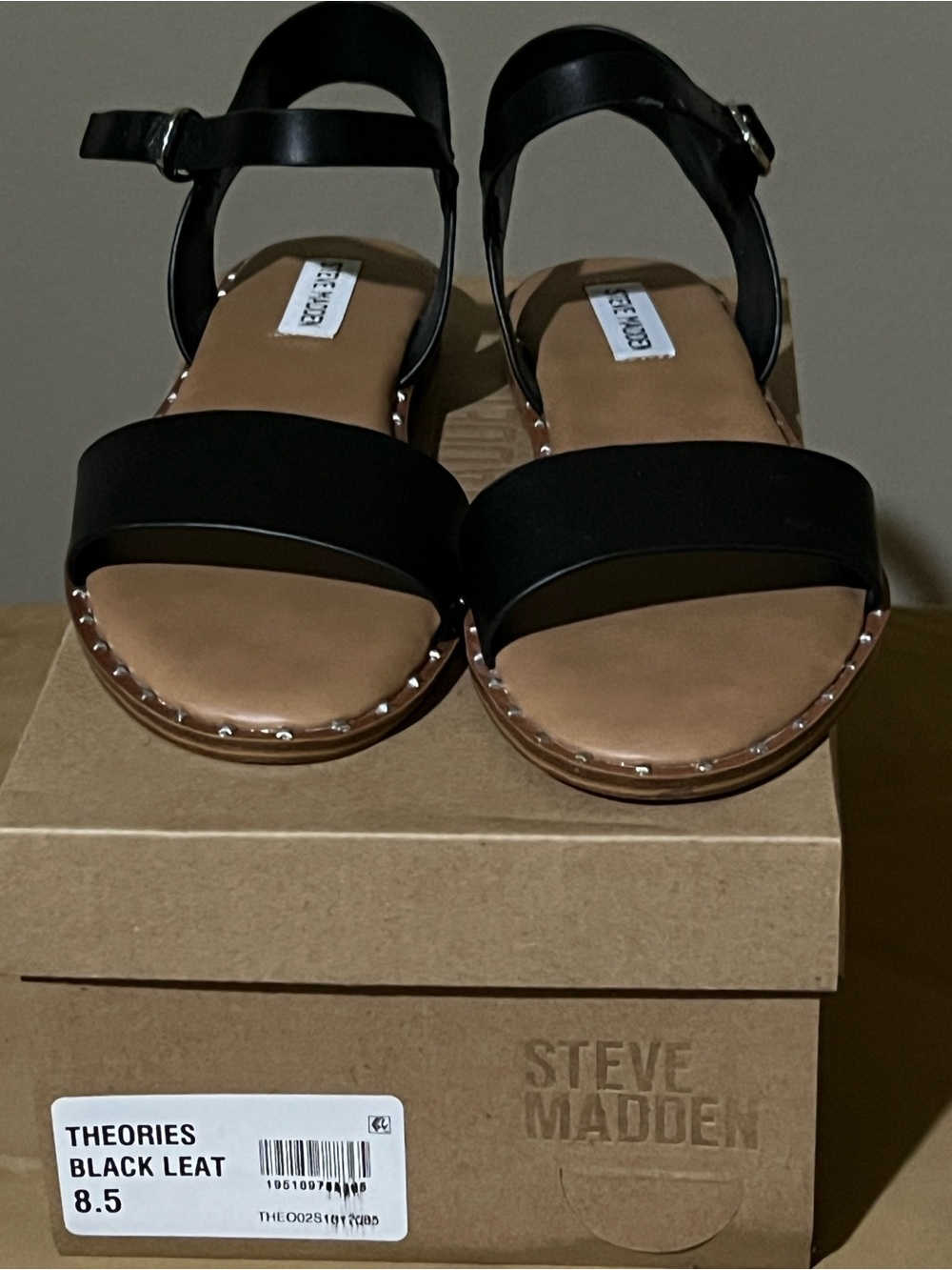Steve Madden Black Leather Studded Ankle-Strap Sandals